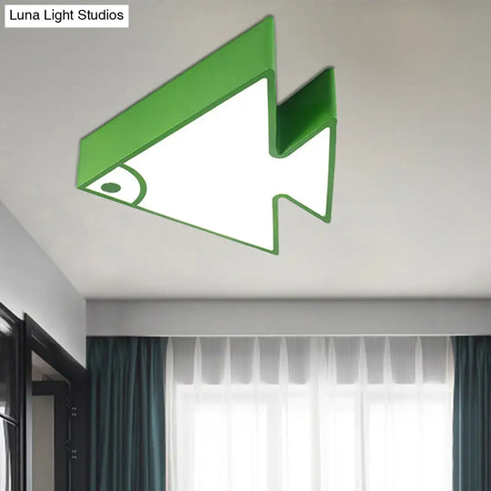 Kids Cartoon Triangle Fish Ceiling Lamp - Led Flush Mount Light For Childs Bedroom Or Living Room