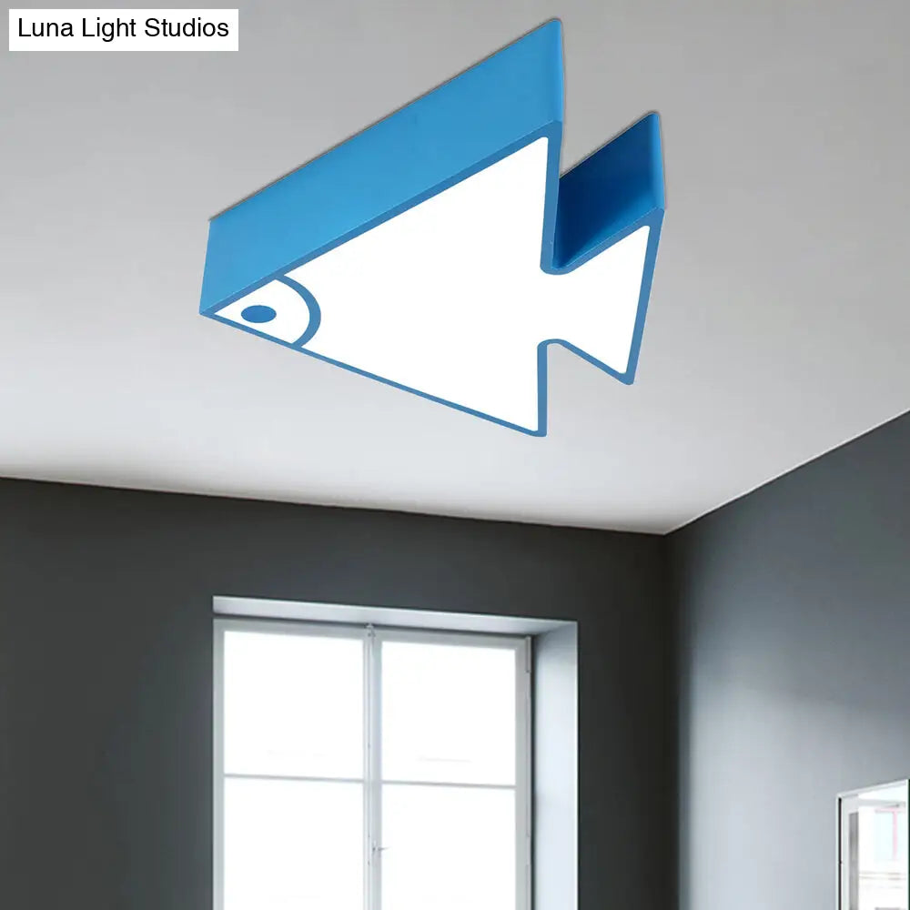 Kids Cartoon Triangle Fish Ceiling Lamp - Led Flush Mount Light For Childs Bedroom Or Living Room