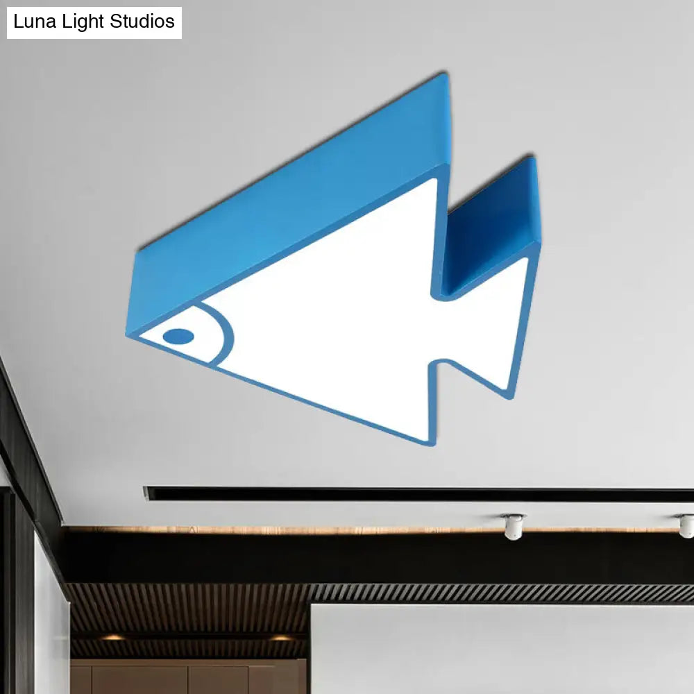 Kids Cartoon Triangle Fish Ceiling Lamp - Led Flush Mount Light For Childs Bedroom Or Living Room