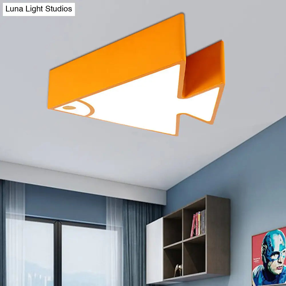 Kids Cartoon Triangle Fish Ceiling Lamp - Led Flush Mount Light For Childs Bedroom Or Living Room