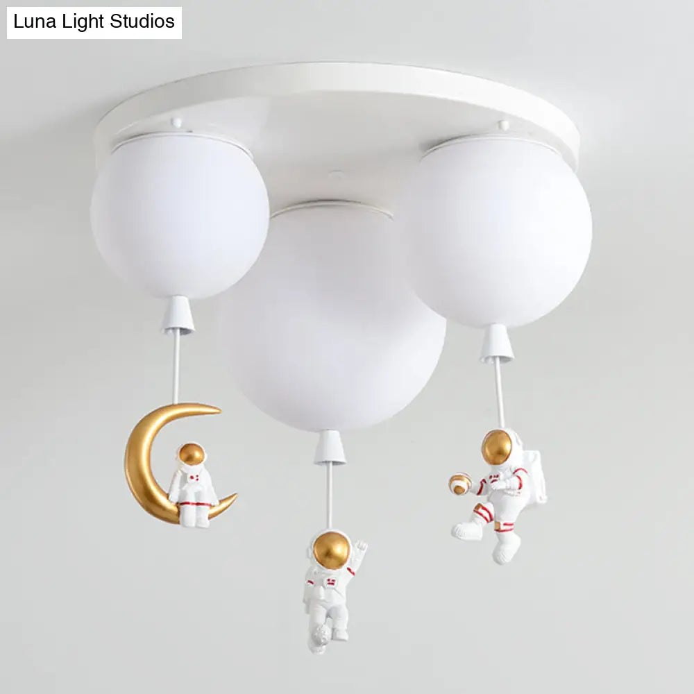 Kids Ceiling Light With Cartoon Astronaut Pendant - Round Frosted Acrylic Lampshade Flush-Mount