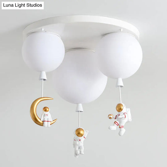 Kids Ceiling Light With Cartoon Astronaut Pendant - Round Frosted Acrylic Lampshade Flush-Mount