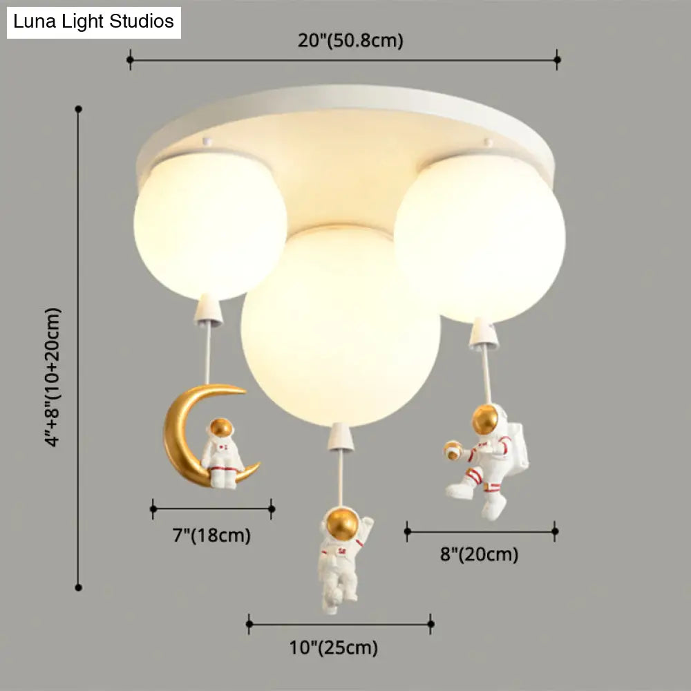 Kids Ceiling Light With Cartoon Astronaut Pendant - Round Frosted Acrylic Lampshade Flush-Mount