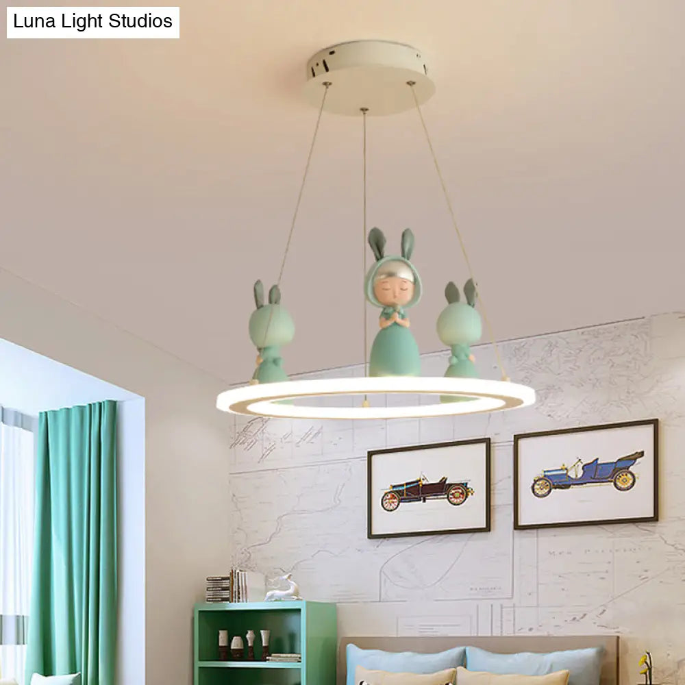 Kids Chandelier: Acrylic Circular Suspension Light With Decorative Figurine - Perfect For Nurseries