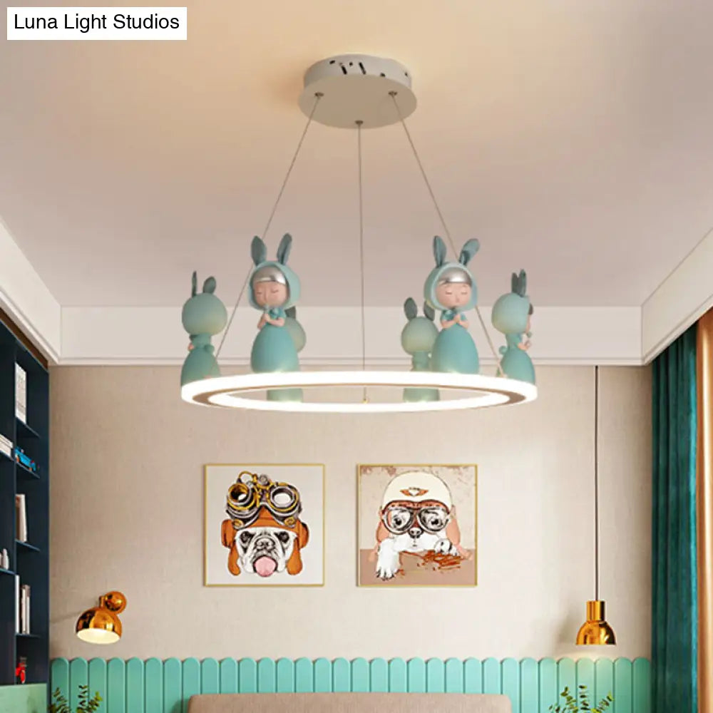 Kids Chandelier: Acrylic Circular Suspension Light With Decorative Figurine - Perfect For Nurseries