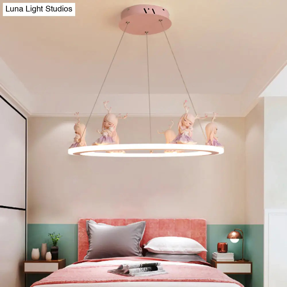 Kids Chandelier: Acrylic Circular Suspension Light With Decorative Figurine - Perfect For Nurseries