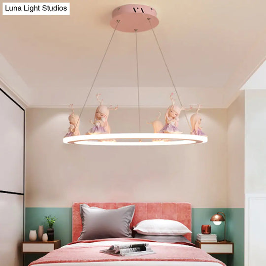 Kids Chandelier: Acrylic Circular Suspension Light With Decorative Figurine - Perfect For Nurseries