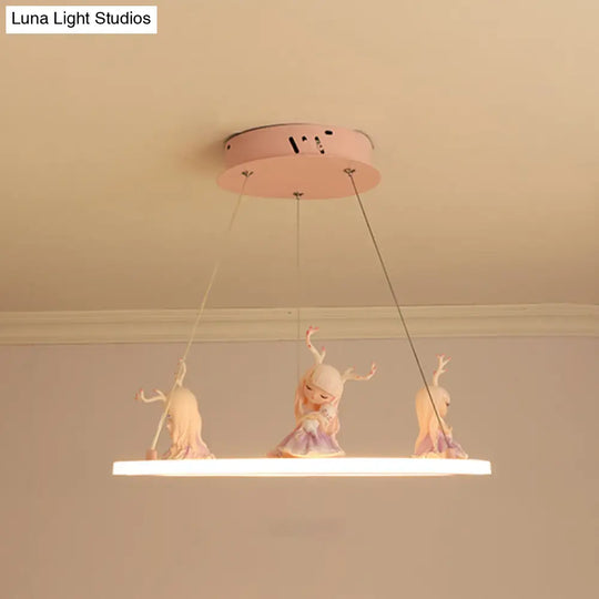 Kids Chandelier: Acrylic Circular Suspension Light With Decorative Figurine - Perfect For Nurseries