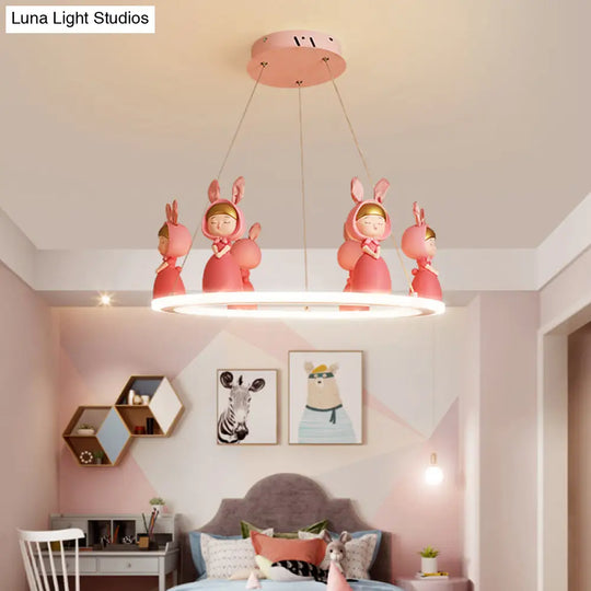 Kids Chandelier: Acrylic Circular Suspension Light With Decorative Figurine - Perfect For Nurseries