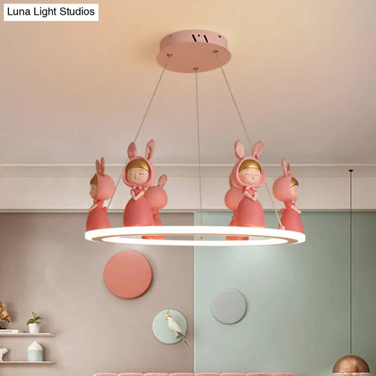 Kids Chandelier: Acrylic Circular Suspension Light With Decorative Figurine - Perfect For Nurseries