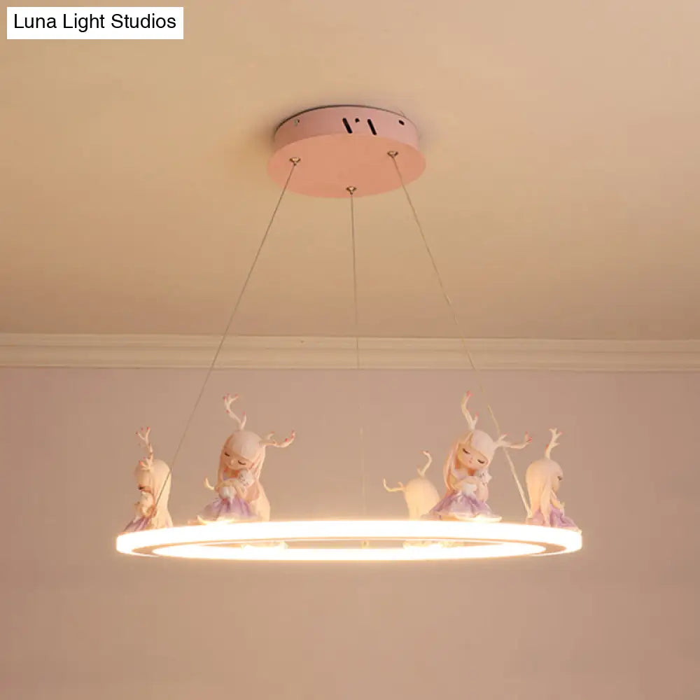 Kids Chandelier: Acrylic Circular Suspension Light With Decorative Figurine - Perfect For Nurseries