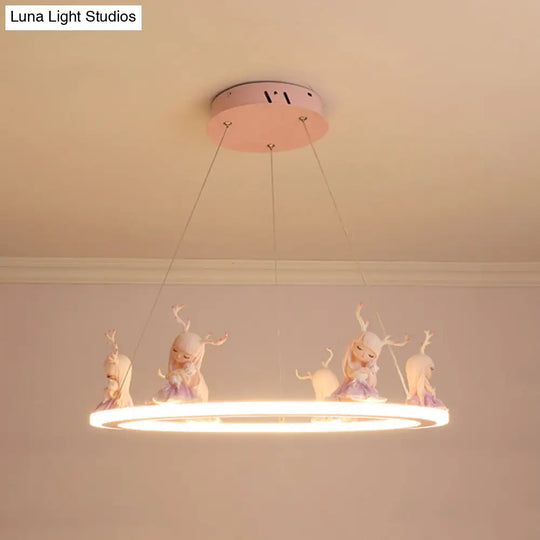 Kids Chandelier: Acrylic Circular Suspension Light With Decorative Figurine - Perfect For Nurseries