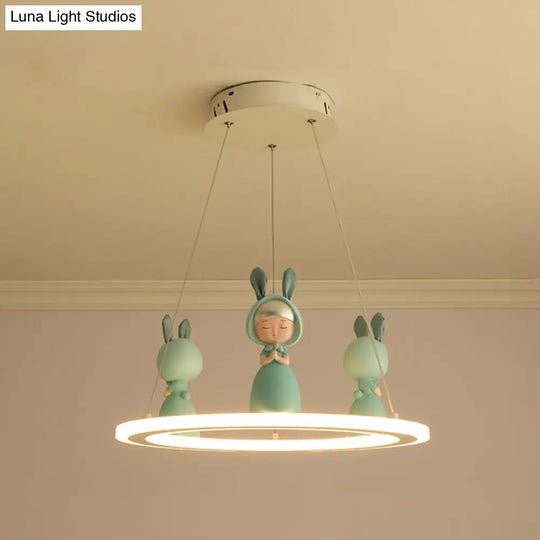 Kids Chandelier: Acrylic Circular Suspension Light With Decorative Figurine - Perfect For Nurseries