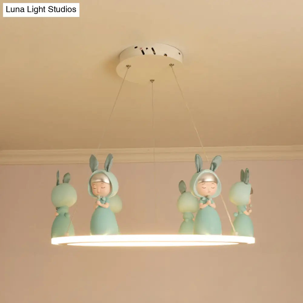 Kids Chandelier: Acrylic Circular Suspension Light With Decorative Figurine - Perfect For Nurseries