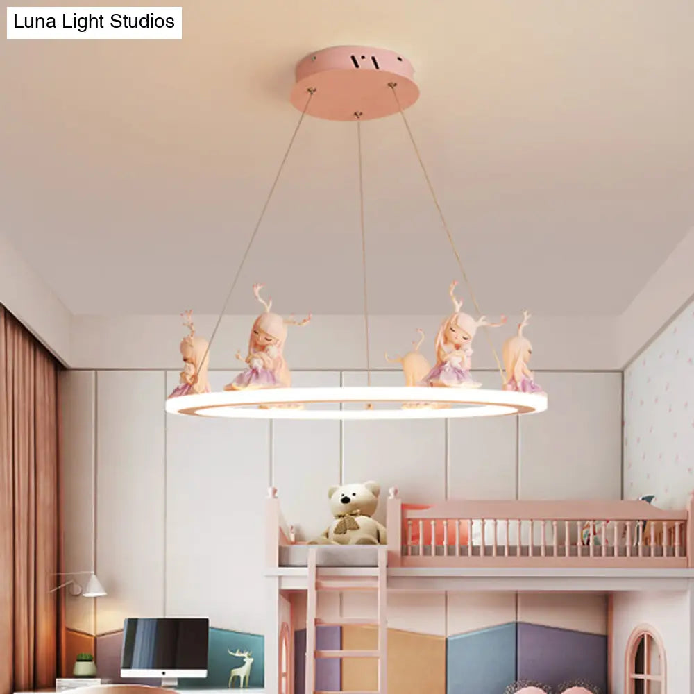 Kids Chandelier: Acrylic Circular Suspension Light With Decorative Figurine - Perfect For Nurseries