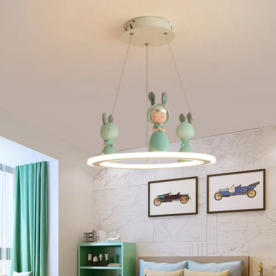 Kids Chandelier: Acrylic Circular Suspension Light With Decorative Figurine - Perfect For Nurseries