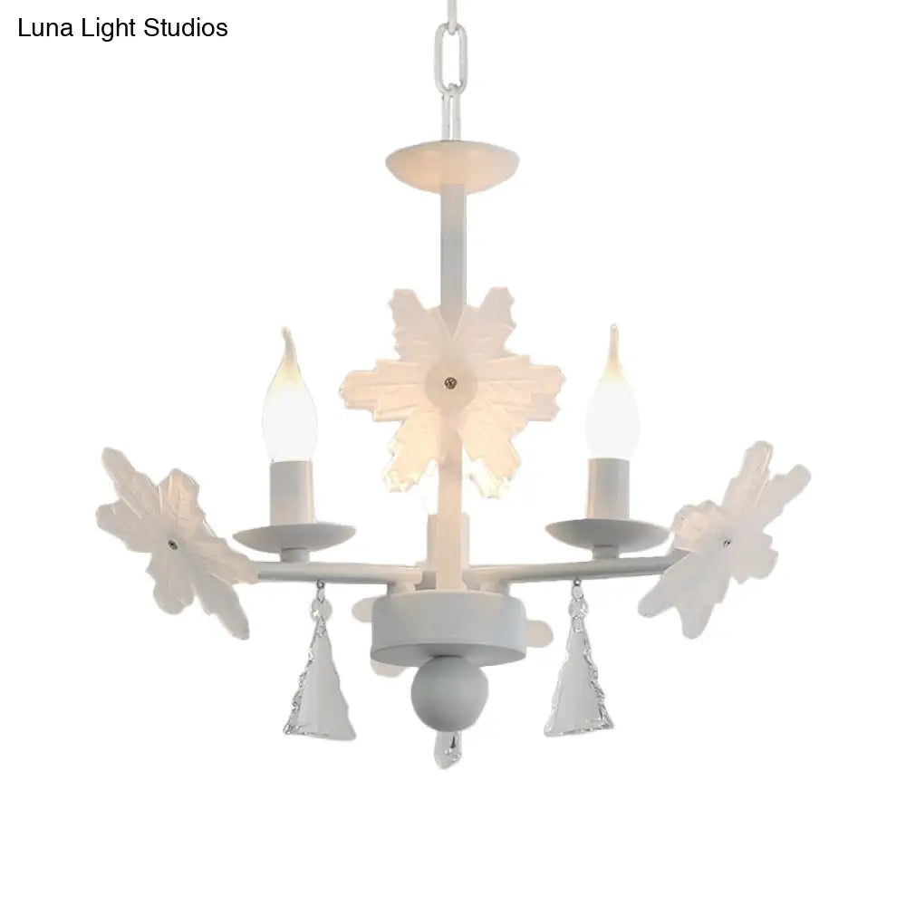 Kids Clear Glass Candle Chandelier: 3/6 Lights Gray/White Pendant Lamp With K9 Crystal & Snowflake