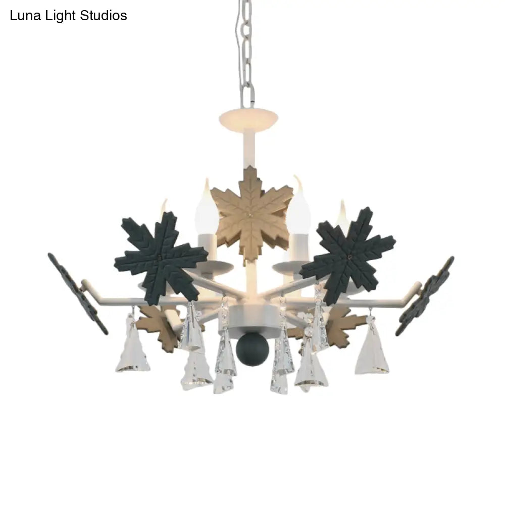 Kids Clear Glass Candle Chandelier: 3/6 Lights Gray/White Pendant Lamp With K9 Crystal & Snowflake