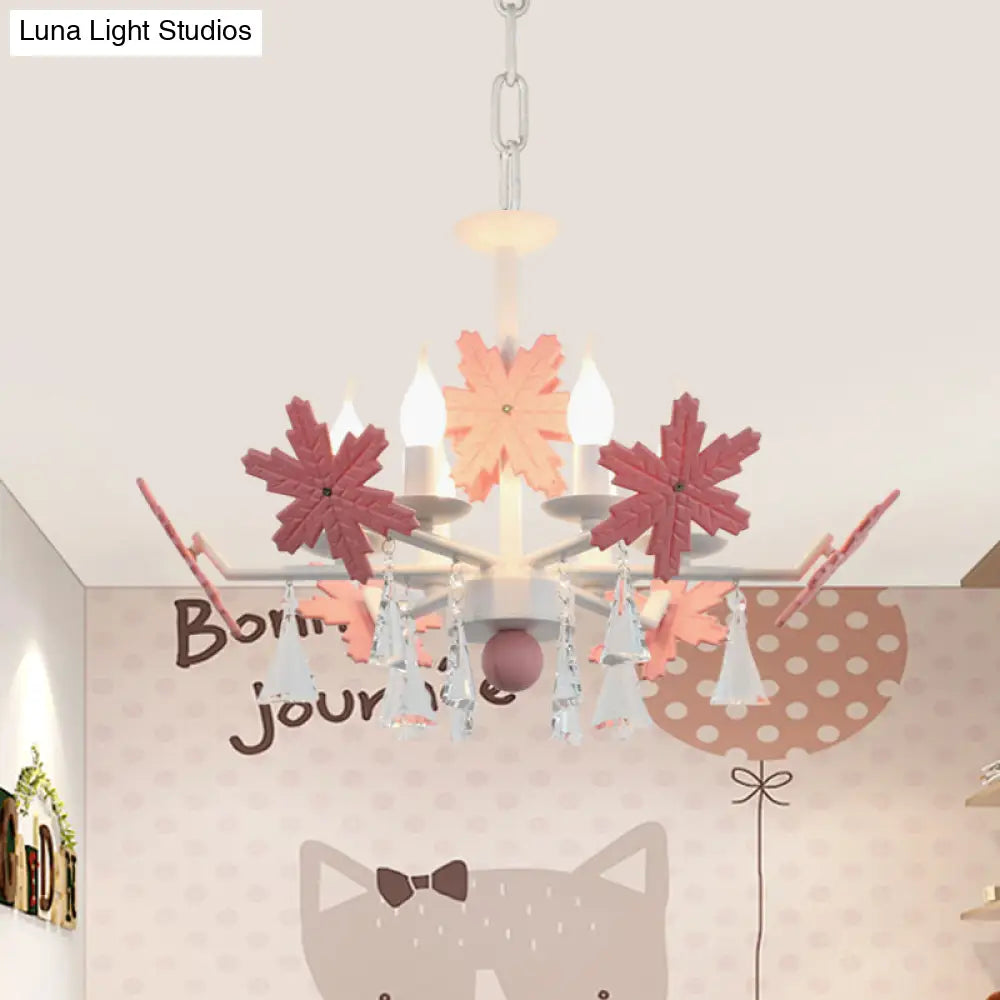 Kids Clear Glass Candle Chandelier: 3/6 Lights Gray/White Pendant Lamp With K9 Crystal & Snowflake