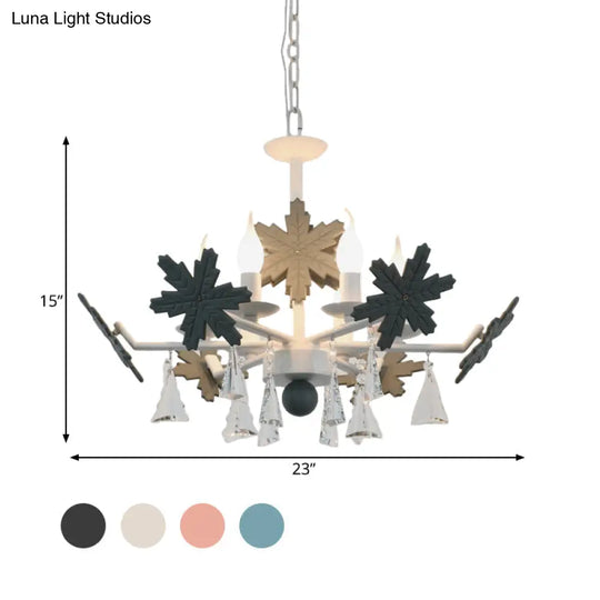 Kids Clear Glass Candle Chandelier: 3/6 Lights Gray/White Pendant Lamp With K9 Crystal & Snowflake