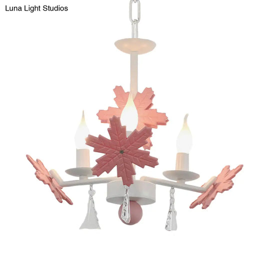 Kids Clear Glass Candle Chandelier: 3/6 Lights Gray/White Pendant Lamp With K9 Crystal & Snowflake