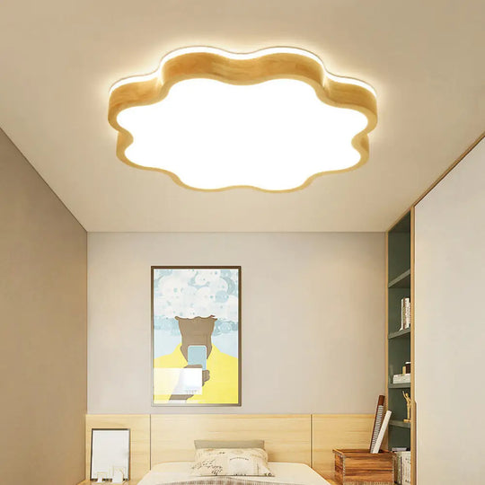 Kids Cloud Led Flush Ceiling Light Fixture For Wood Bedroom / 14’ Natural