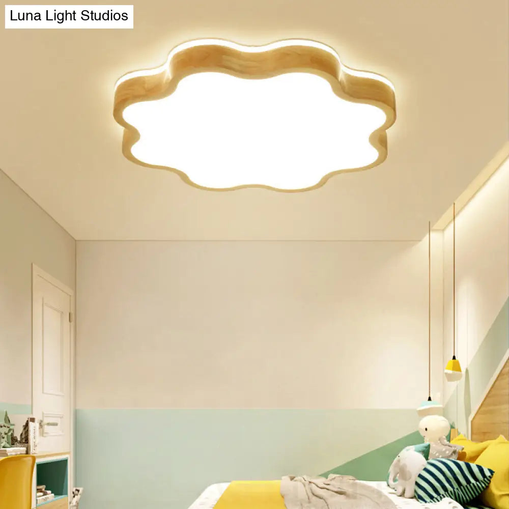 Kids Cloud Led Flush Ceiling Light Fixture For Wood Bedroom