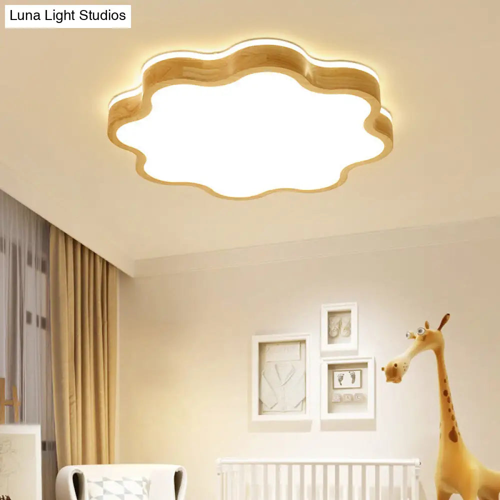 Kids Cloud Led Flush Ceiling Light Fixture For Wood Bedroom