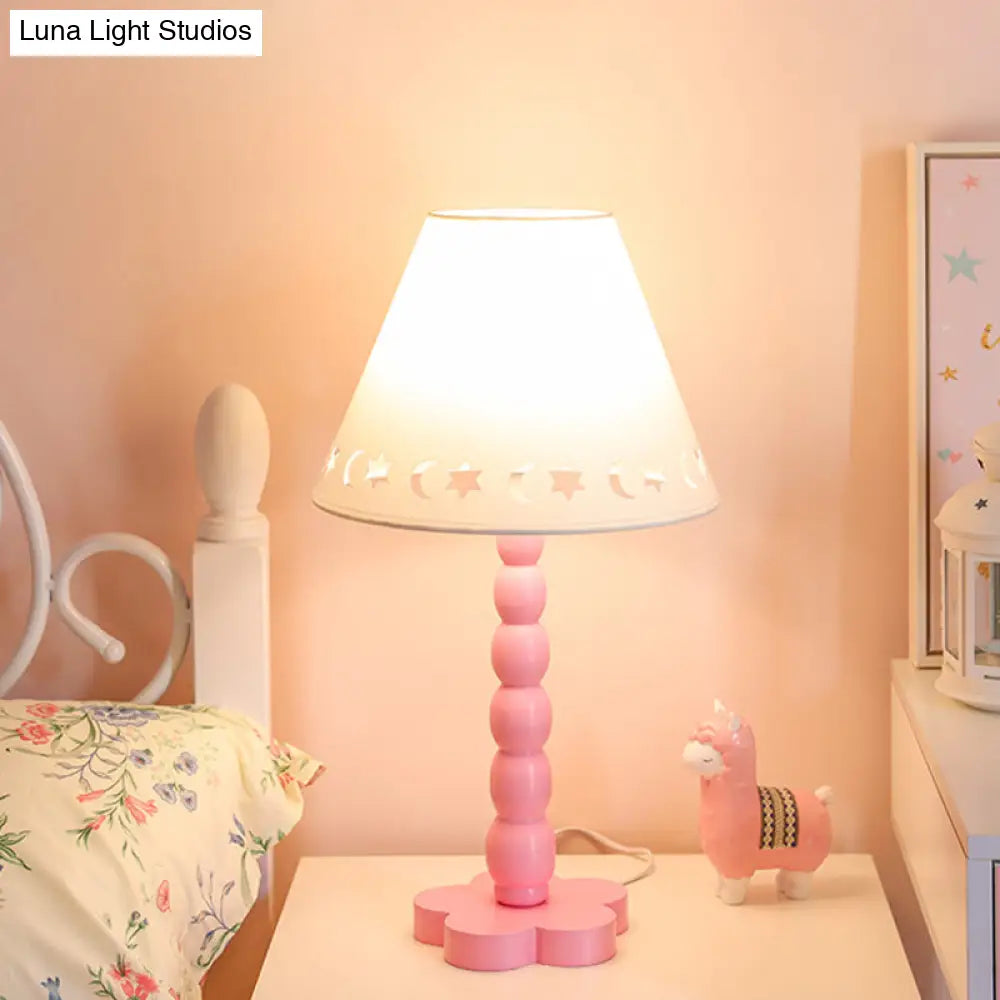 Kids Cone Table Lamp: Cute Fabric 1-Light Night Light With Cutout Design Wood Base -