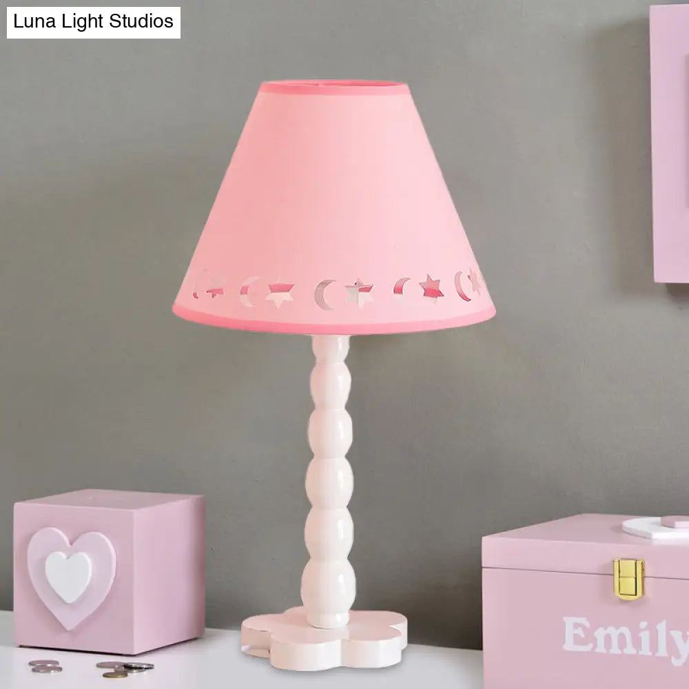 Kids Cone Table Lamp: Cute Fabric 1-Light Night Light With Cutout Design Wood Base -