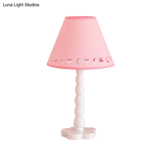 Kids Cone Table Lamp: Cute Fabric 1-Light Night Light With Cutout Design Wood Base -