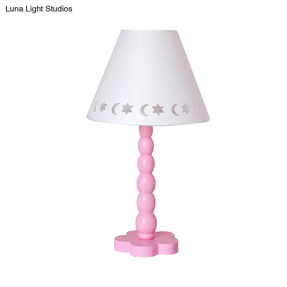 Kids Cone Table Lamp: Cute Fabric 1-Light Night Light With Cutout Design Wood Base -