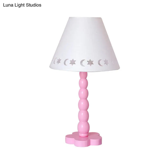 Kids Cone Table Lamp: Cute Fabric 1-Light Night Light With Cutout Design Wood Base -