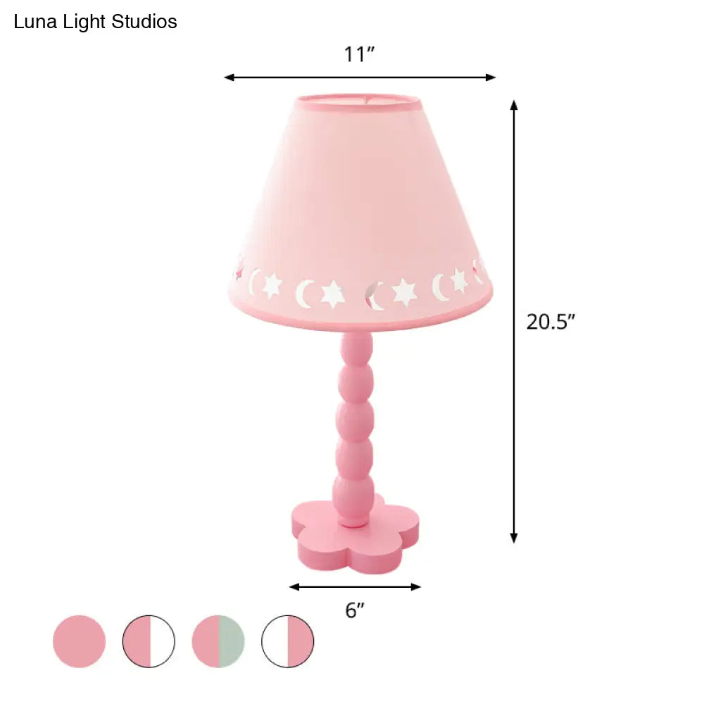 Kids Cone Table Lamp: Cute Fabric 1-Light Night Light With Cutout Design Wood Base -