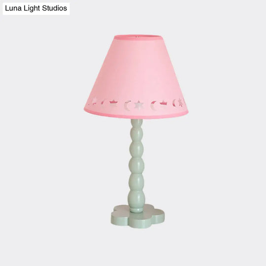 Kids Cone Table Lamp: Cute Fabric 1-Light Night Light With Cutout Design Wood Base -