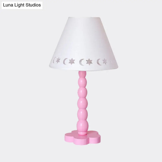 Kids Cone Table Lamp: Cute Fabric 1-Light Night Light With Cutout Design Wood Base -