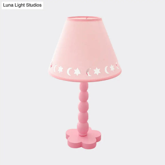 Kids Cone Table Lamp: Cute Fabric 1-Light Night Light With Cutout Design Wood Base -