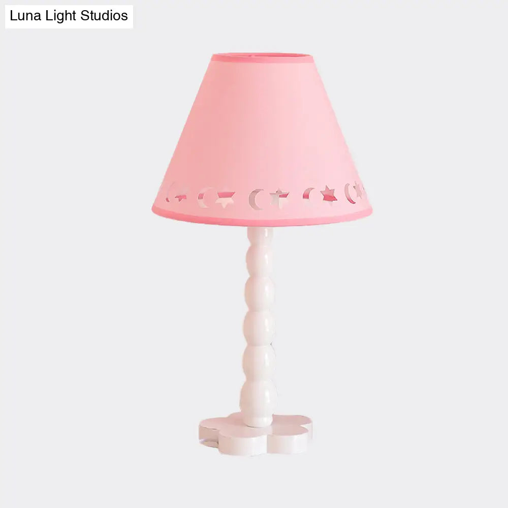 Kids Cone Table Lamp: Cute Fabric 1-Light Night Light With Cutout Design Wood Base -