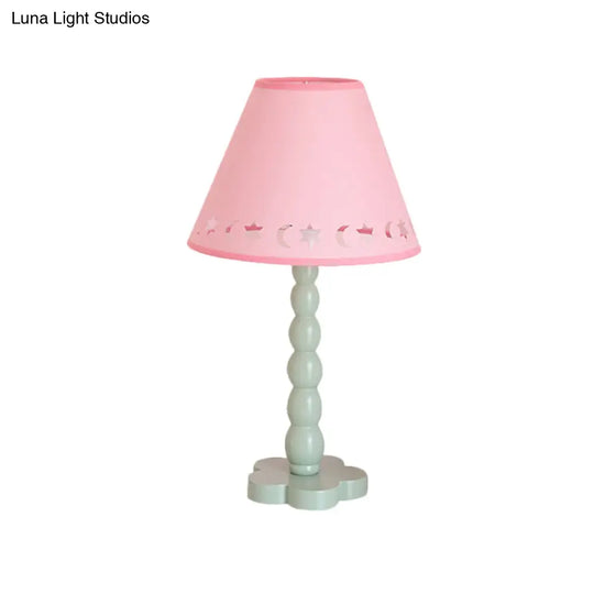 Kids Cone Table Lamp: Cute Fabric 1-Light Night Light With Cutout Design Wood Base -