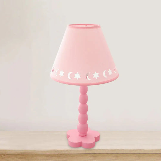 Kids Cone Table Lamp: Cute Fabric 1-Light Night Light With Cutout Design Wood Base -