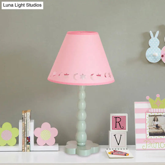 Kids Cone Table Lamp: Cute Fabric 1-Light Night Light With Cutout Design Wood Base -