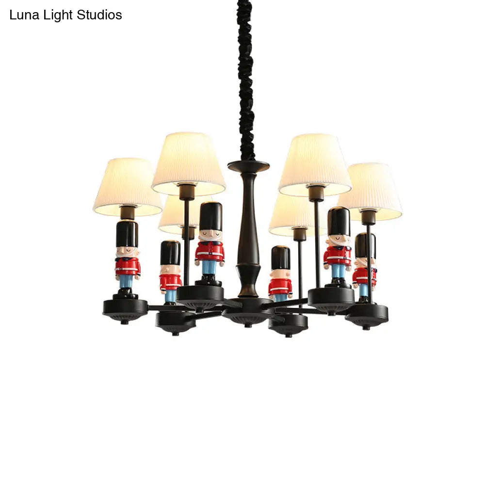 Kids Conical Hanging Lamp With British Soldier Deco In Black