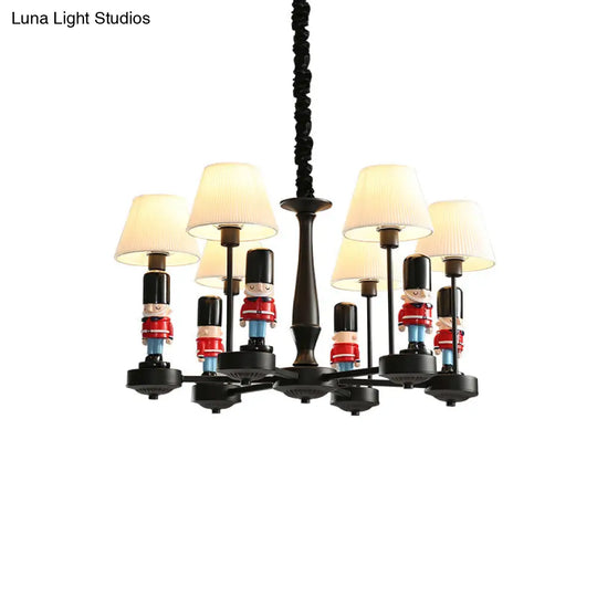 Kids Conical Hanging Lamp With British Soldier Deco In Black