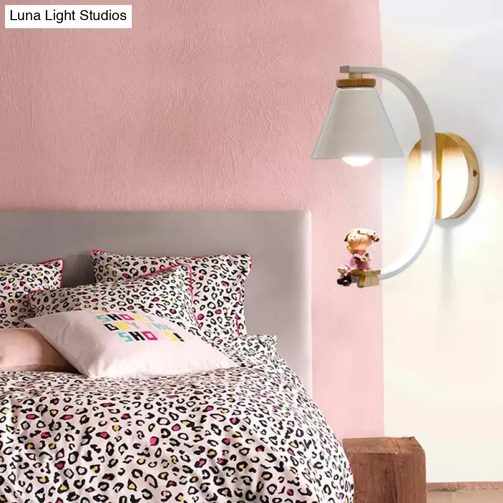 Kids Conical Shade Wall Light With Resin Sconce - Perfect Bedside Lighting