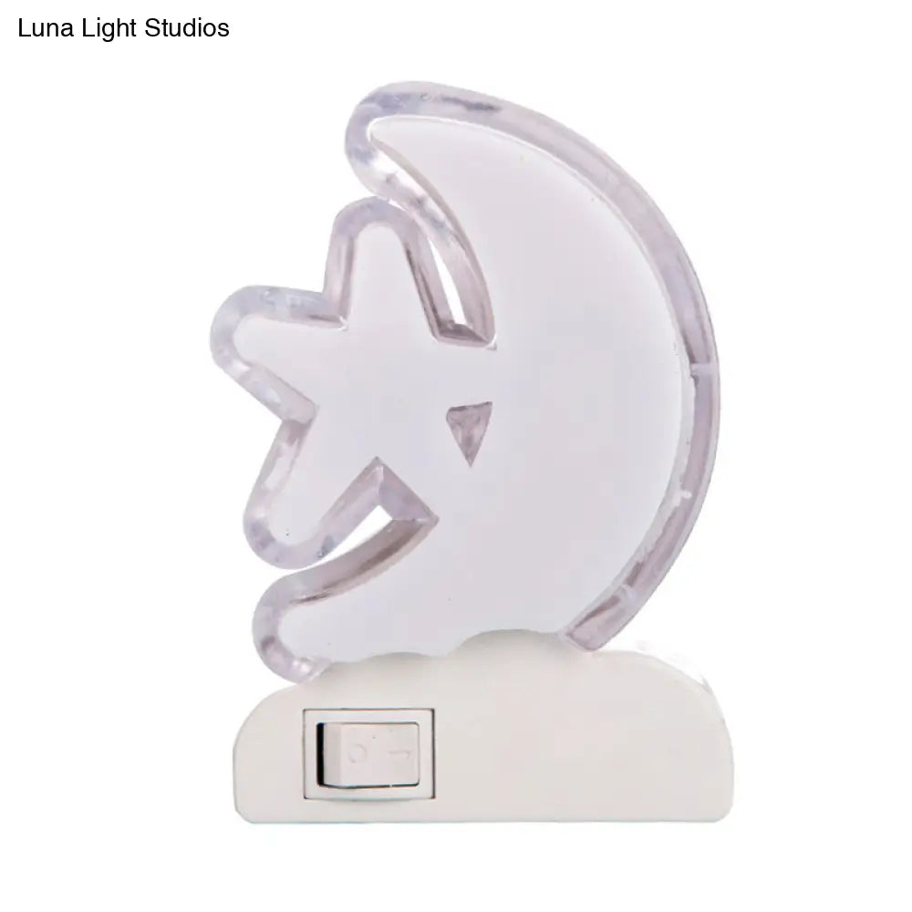 Kids Crescent And Star Plug-In Led Night Lamp White Plastic Cartoon Design