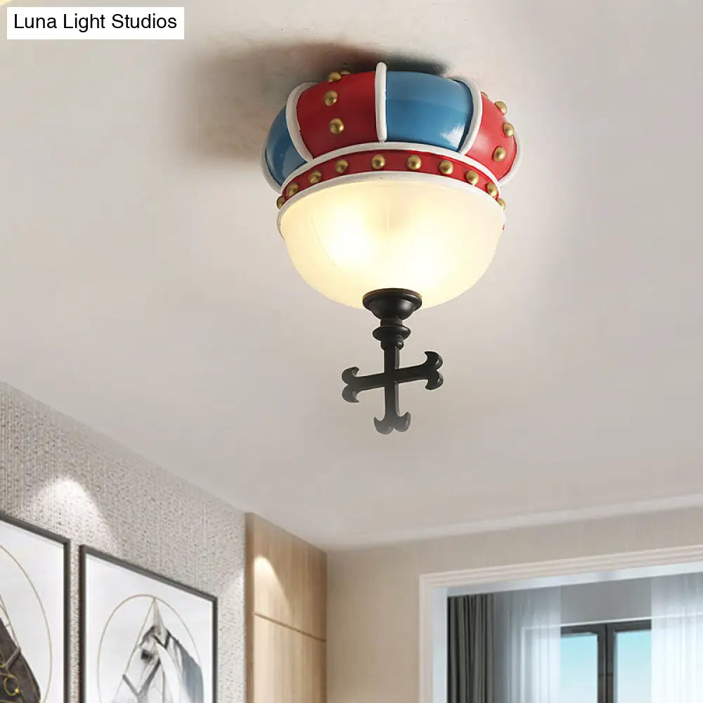 Kids Crown Flushmount Lighting - 2 - Light Ceiling Fixture For Bedroom In Red & Blue