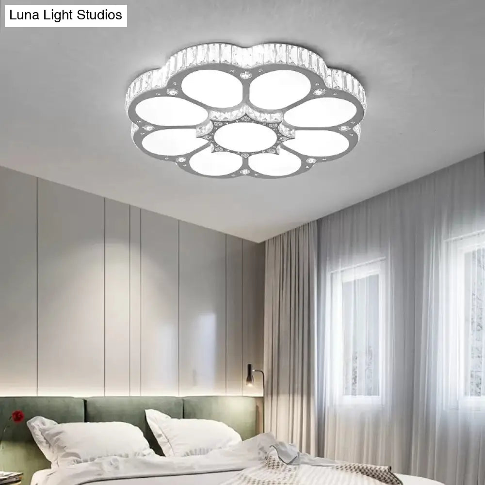 Kid’s Crystal Acrylic Led Ceiling Lamp - White Circular Petal Design For Dining Room