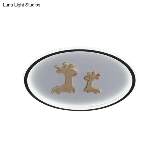 Kids Deer Pattern Oval Flush Mount Light - Acrylic Led Ceiling Lamp For Bedroom (Blue/Pink/Black)