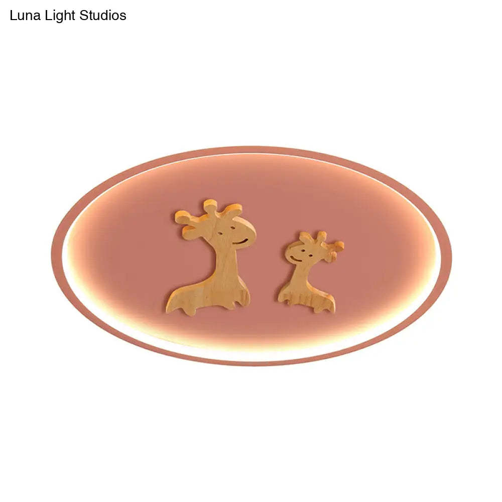 Kids Deer Pattern Oval Flush Mount Light - Acrylic Led Ceiling Lamp For Bedroom (Blue/Pink/Black)