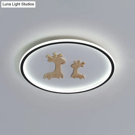 Kids Deer Pattern Oval Flush Mount Light - Acrylic Led Ceiling Lamp For Bedroom (Blue/Pink/Black)